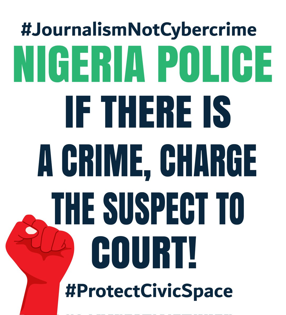 #JournalismisNOTaCrime 
Free Ojukwu!