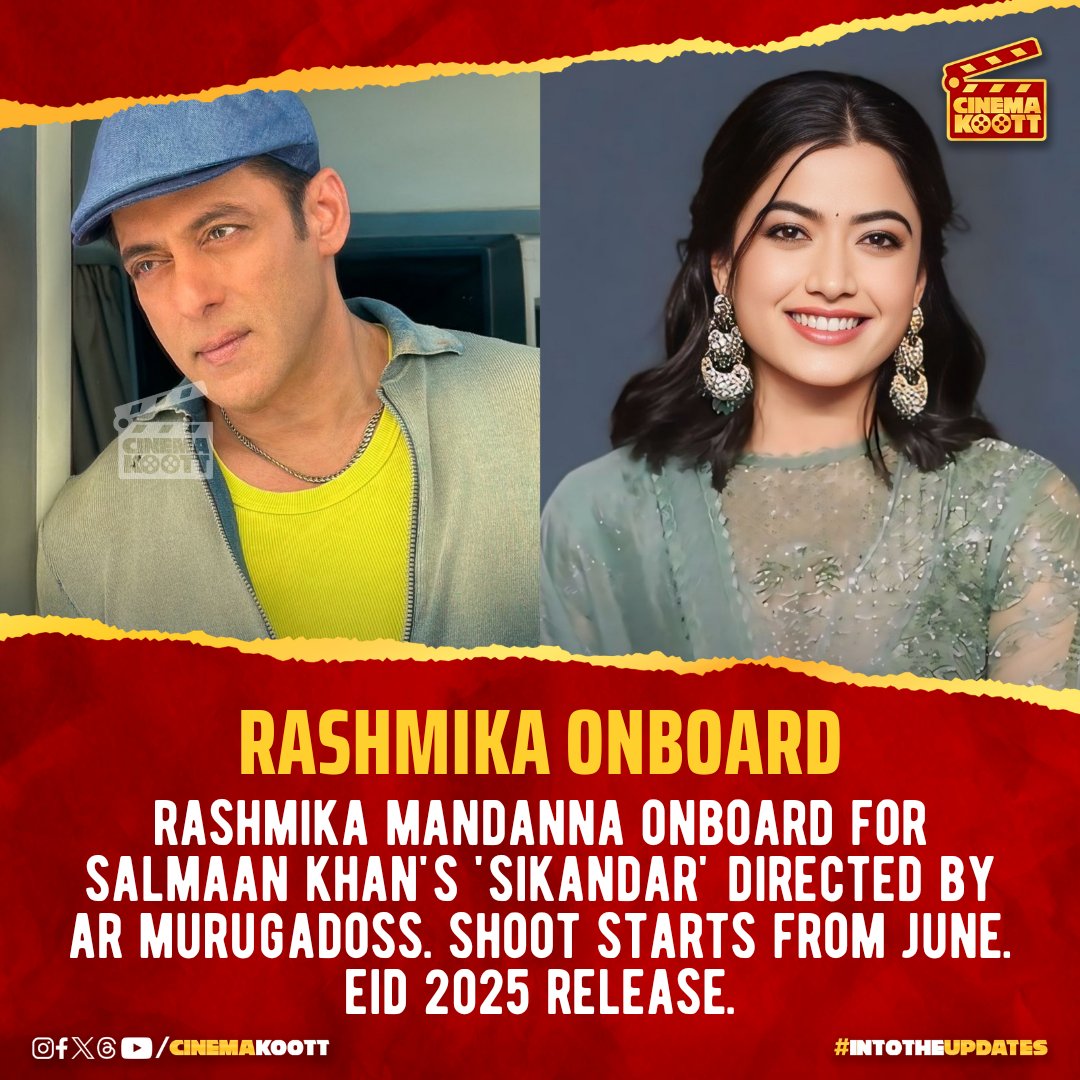Rashmika Onboard 

#SalmanKhan #RashmikaMandanna #ARRahman 

_
#intotheupdates #cinemakoott