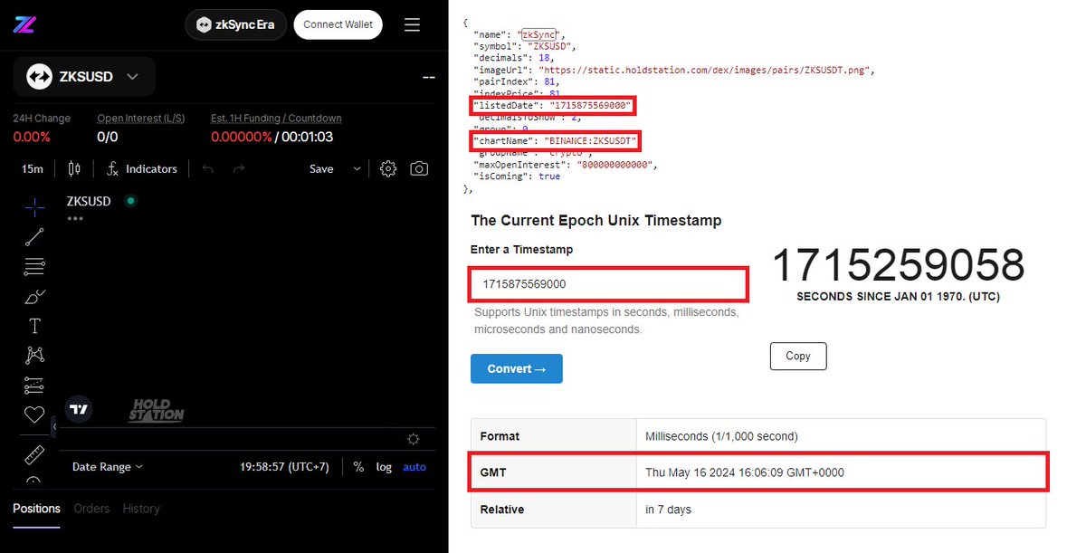 One of the exchanges leaked ZkSync listing date and confirmed Binance 👀 Holdstation just added a blank page for $ZKS token but leaked some important info via the API. Probably will be removed ASAP. ➢ Listing date is May 16th; ➢ Chart is already referring to Binance 🪂