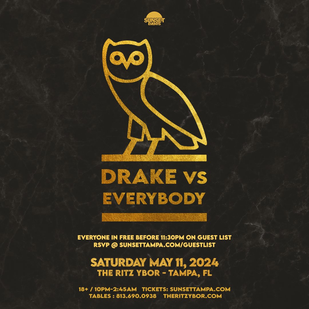 Drake VS. Everybody this Saturday... celebrating the music of Drizzy alongside his biggest rivals for one night of epic hip-hop throwdowns! 🥊🎙 Free RSVP Tickets for entry before 11:30pm. Grab yours now! tixr.com/e/102727