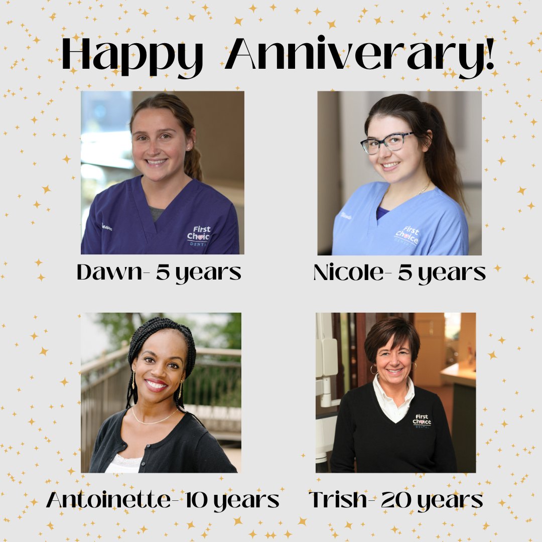 Happy Milestone Anniversary to these incredible women! Thank you all for your hard work & commitment to First Choice Dental and our patients for so many years! ❤️🤩🎉

#FirstChoiceDentalGroup #WorkAnniversary #MadisonWIDentist #BestPlacetoWork #WisconsinDentist