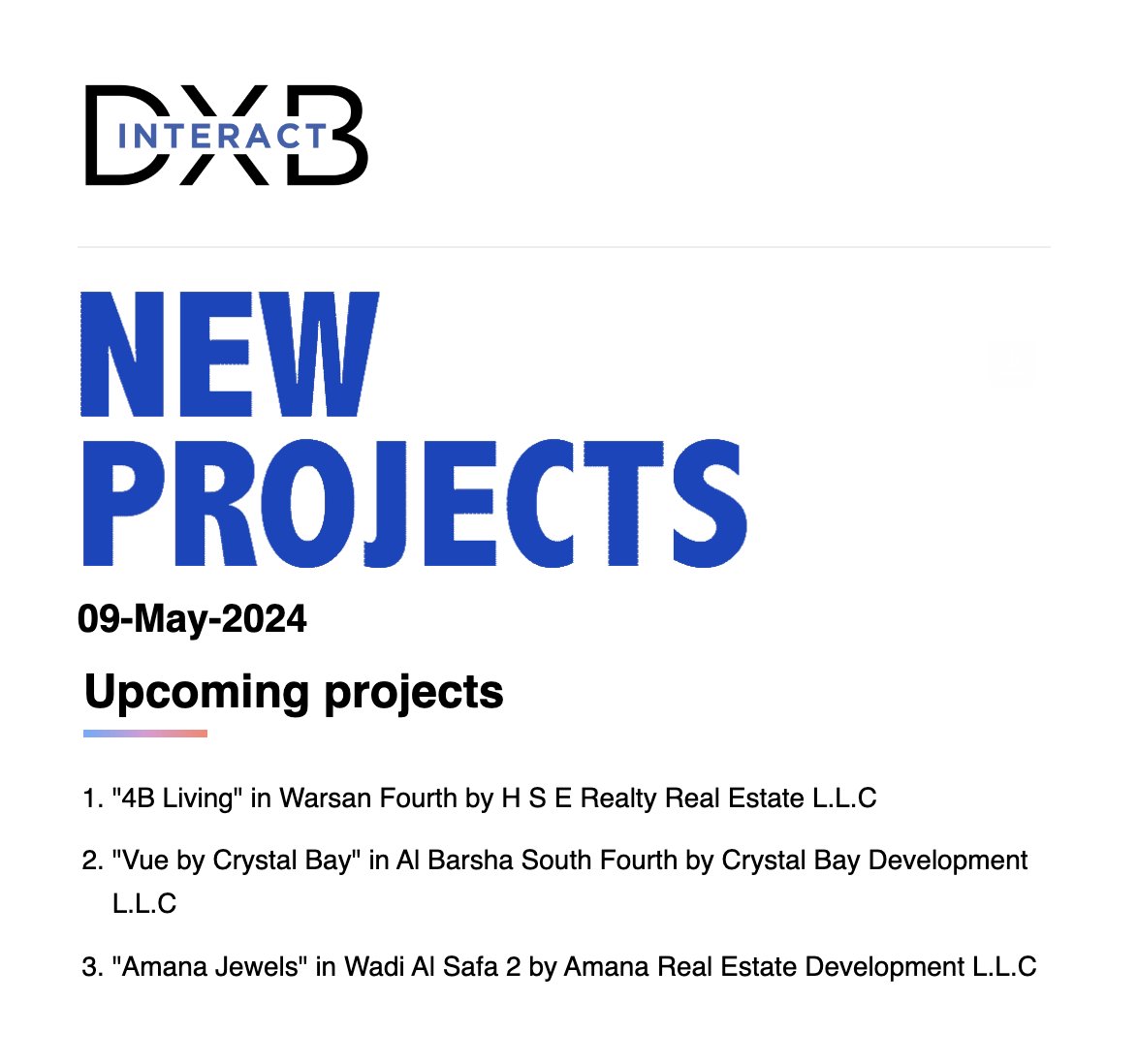 9-May, Projects Launched Today
DXBinteract.com

#NewProjects