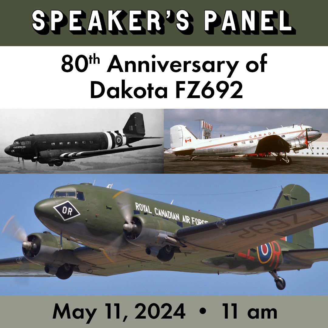 Last minute reminder - SPEAKER'S PANEL - 80th Anniversary of Dakota FZ692 A 30 minute presentation followed by a Q & A session. Details at warplane.com/events/upcomin…