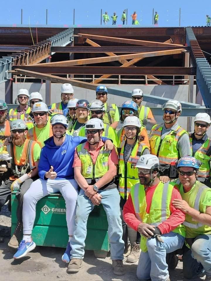 Josh Allen stopped at the new stadium site to check in on the progress and say high to the workers. #BillsMafia