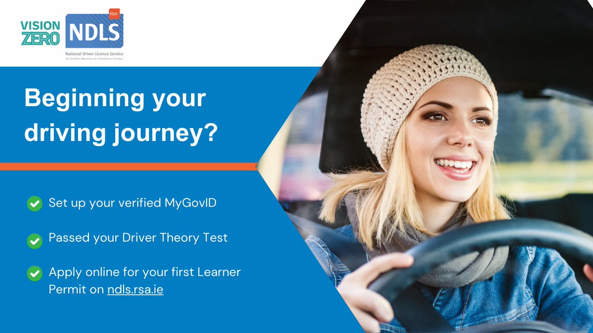 Beginning your driving journey? 🚗 If you don't have a verified MyGovID account, now is a good time to set this up so you can apply online without delay once you pass your Theory test ✔ For more details visit mygovid.ie 🌐