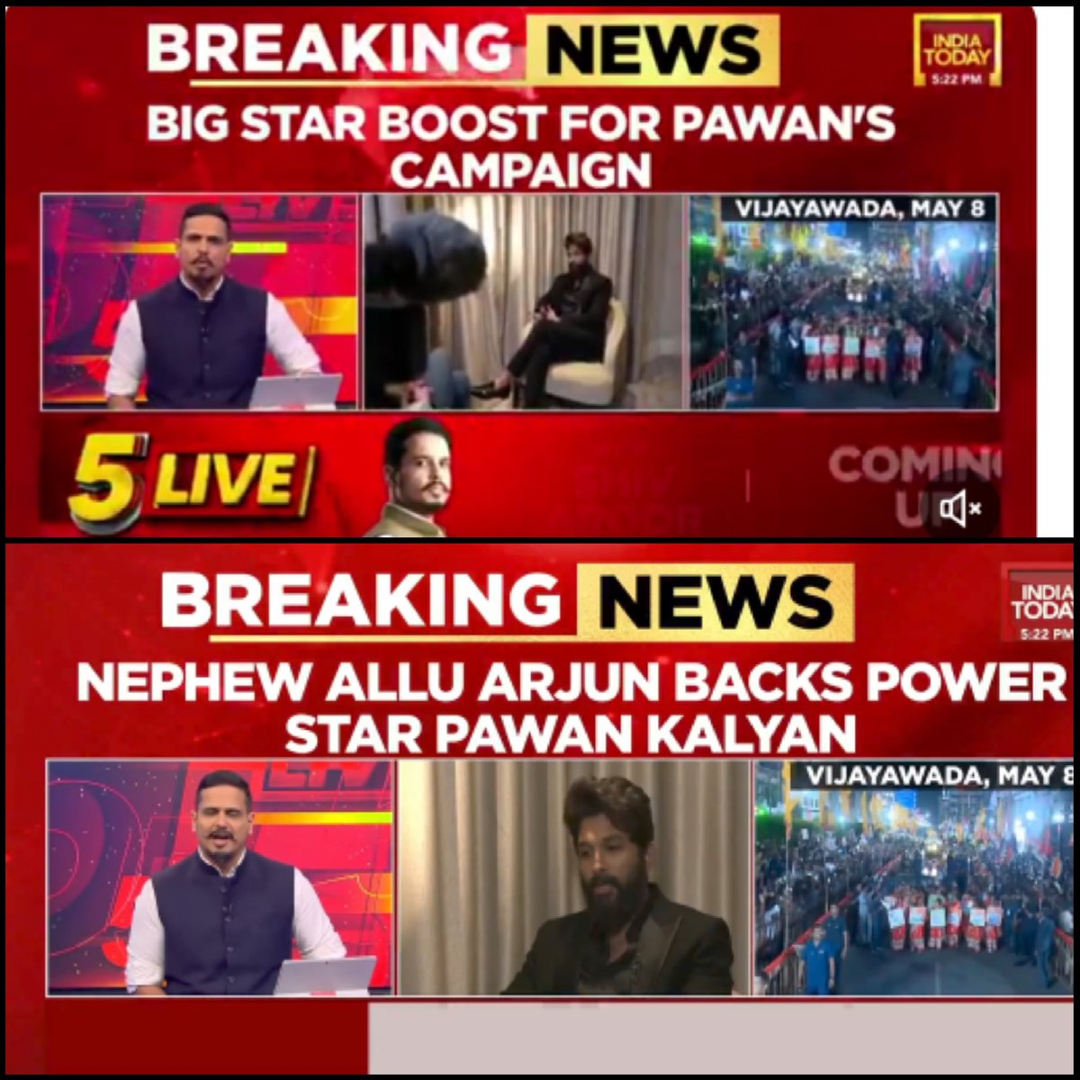 National Channel @IndiaToday news on @alluarjun's support for @PawanKalyan #Janasena 

Pan India star is always a sensation 🔥