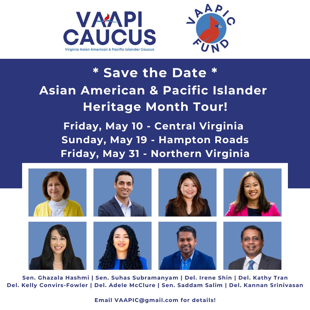 Throughout May, VAAPIC will be hosting community events highlighting our diverse AAPI communities throughout the Commonwealth. We hope you will join us as we celebrate and honor AAPI Heritage Month! Email vaapic@gmail.com for details.