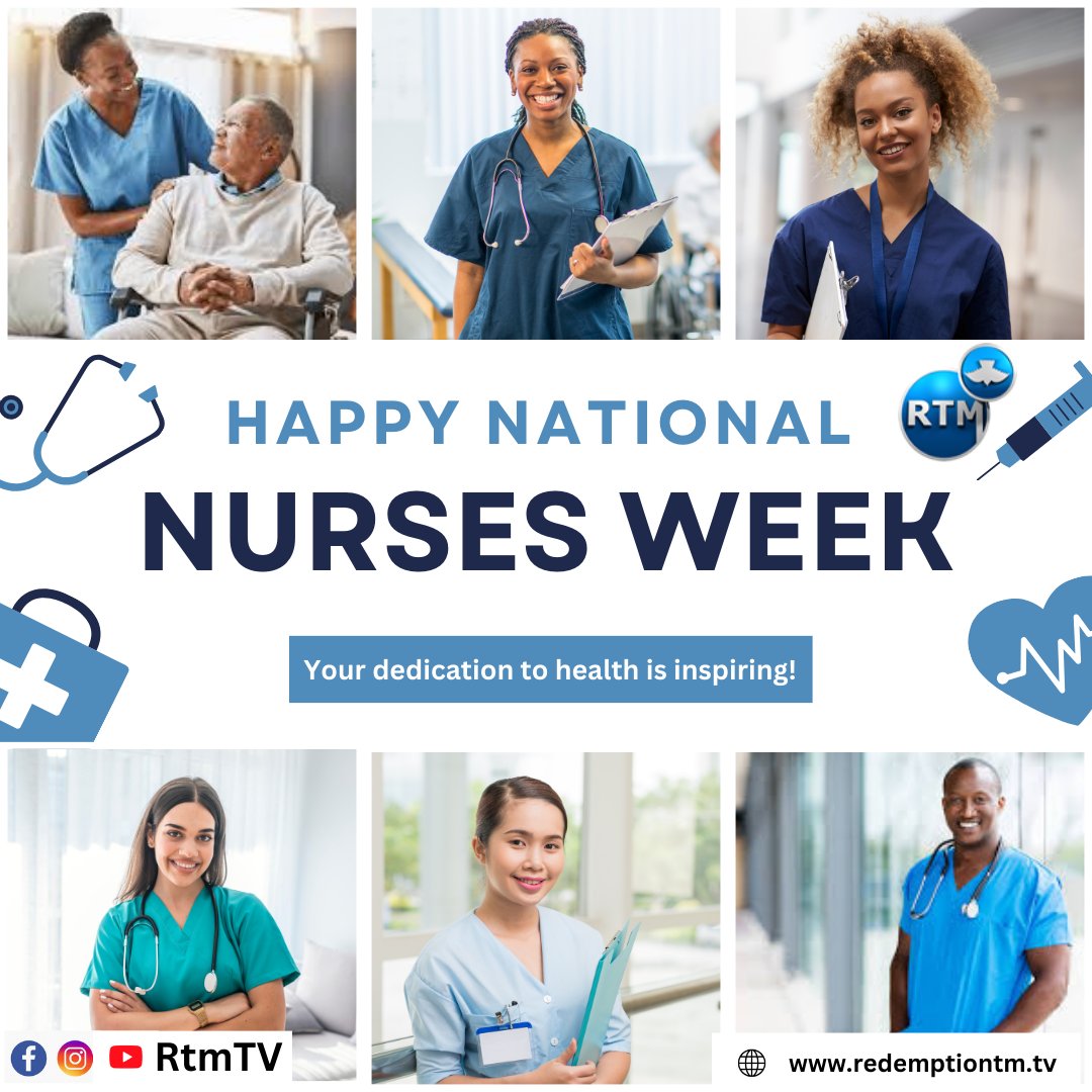 Happy National Nurses Week! 🎉 Your kindness and expertise make a world of difference every day. 

Here's to celebrating you and all that you do. You truly are the heart of healthcare! 💙 

Stay tuned on #RTMTV

#NursesWeek #ThankYouNurses
