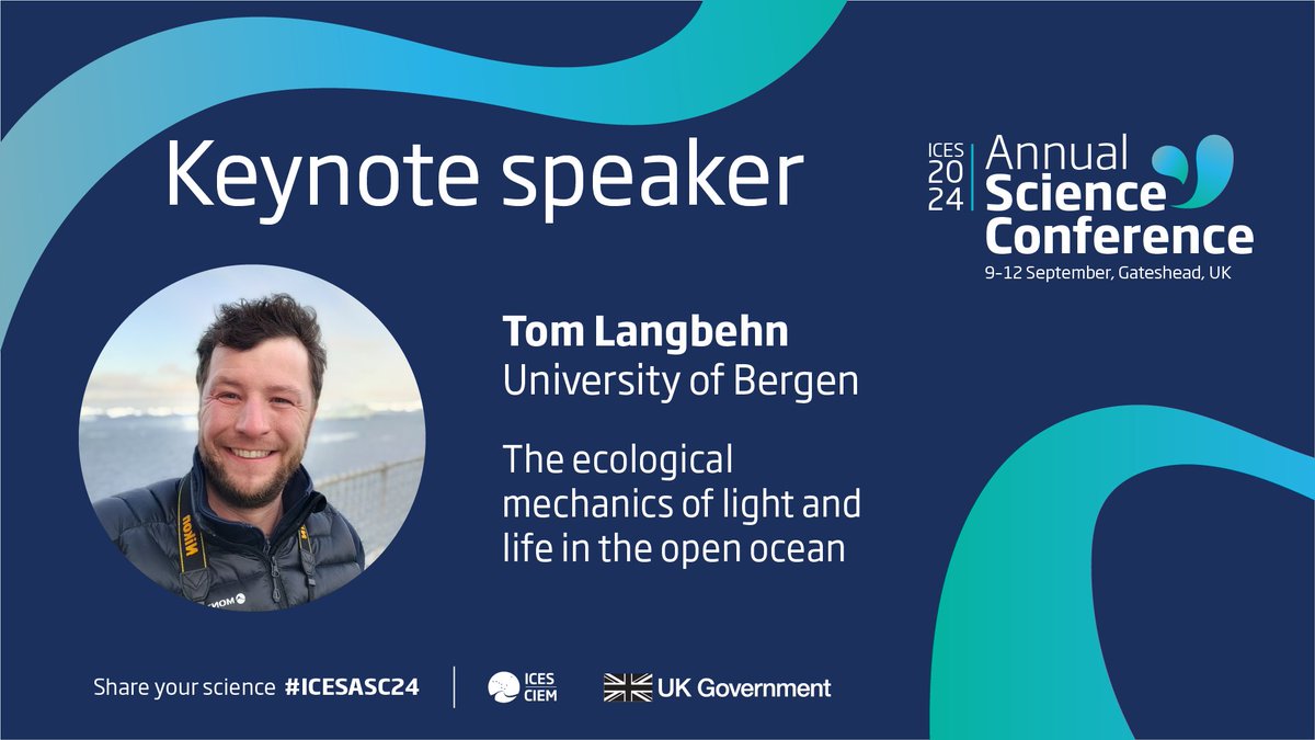 🗣Who will open the science at #ICESASC24?
🥁Drum roll for our final keynote speaker! 
On Thursday 12 September, @TomJasperL @TEG_UiB  talks about '​The ecological mechanics of light & life in the open ocean'.​ℹices.dk/events/asc/202… #SIIECS #ECS
See you in Gateshead!