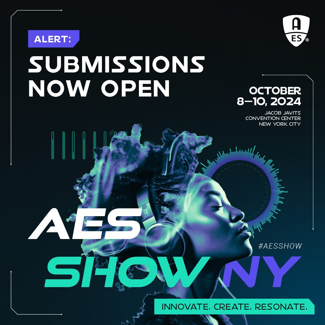 The call for submissions for AES Show 2024 NY is now open! 🗽 Whether you have groundbreaking workshops or innovative papers to present, now's your chance to share your expertise at the premier audio engineering event. Submissions are due 6/21. aes2.org/contributions/… #AESShow