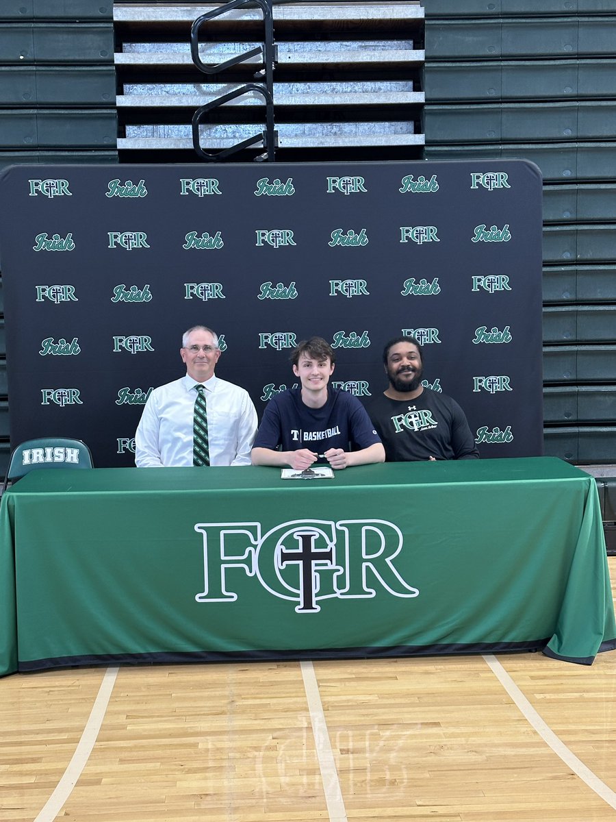 Congratulations to FGR senior @tommymarshall__ on signing his NLI today! Tommy will continue his academic and athletic career at Trine University where he will play basketball! Go Irish! ☘️ Go Thunder! @barstoolfgr @fathergabrielrichardhighschool