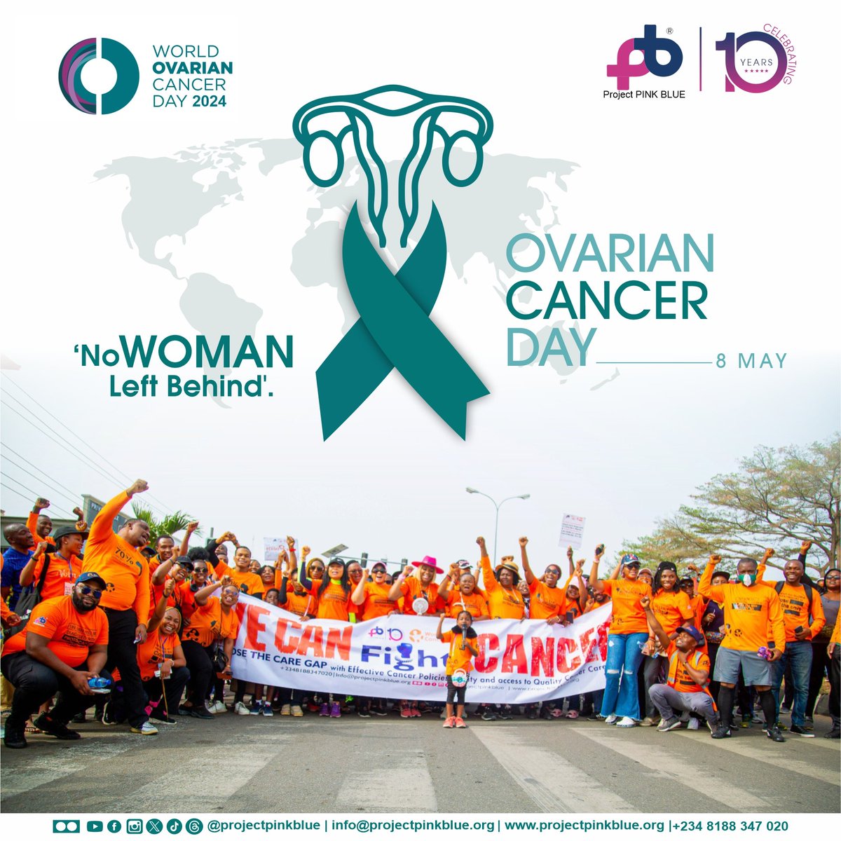 'No woman left behind'
May 8th marks the world ovarian cancer day.  Ovarian cancer is hardly detected early making it difficult to manage. However, increased #awareness, #detection and #research, we can help many women survive this disease.

#projectpinkblue 
#ovariancancer