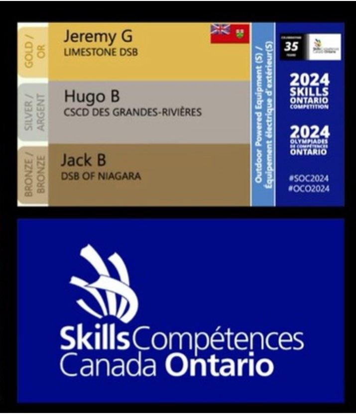 Congratulations to Jeremy from NDSS for placing 1st in the Outdoor Powered Equipment competition at #soc2024 Jeremy will also be moving on to represent Team Ontario and @LimestoneDSB at the Skills Canada competition in Quebec City!