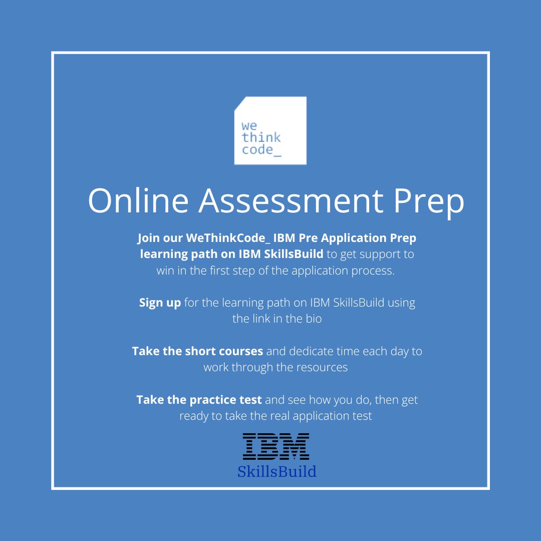 wethinkcode's tweet image. #WeThinkCode applications are very competitive so while you wait, here are some tips to ensure you are well-prepared. Reminder to join our @IBM Skillsbuild Learning plan: ibm.co/4bn2D74
