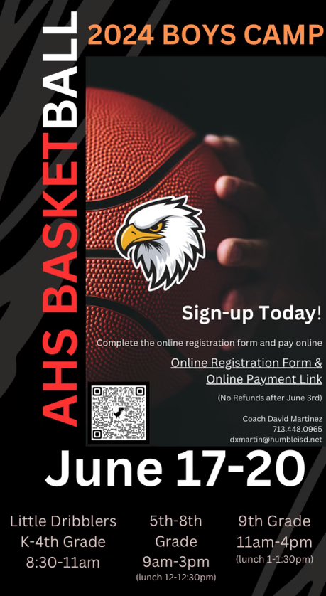 Atascocita basketball camp loading…..June 17-20. Sign up today ✍🏽 @tms_Athboys @amsboysathletic @HumbleISD_WLMS @HumbleISD_ESE @HumbleISD_MBE