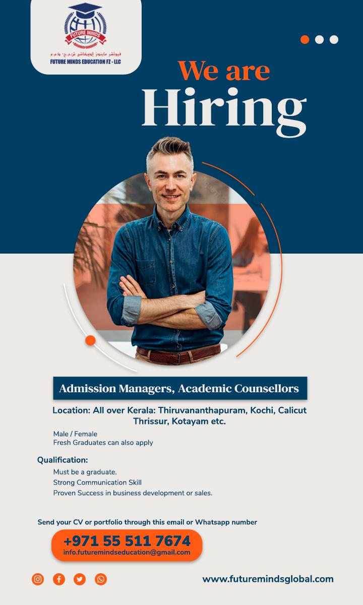 Futureminds_ae's tweet photo. We Future Minds Education, Hiring Admission Managers and Admissions Coordinators.

#Hiring #JobVacancies #AdmissionsCoordinator #CareerOpportunities #JobOpenings #Recruitment #EmploymentOpportunities #AdmissionsJobs #JobSearch #Recruiting #Staffing #humanresources https://t.co/ntHXwqIMIK