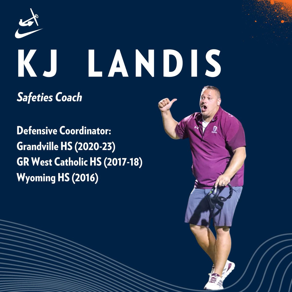 We are thrilled to introduce our new safeties coach, KJ Landis. He spent the past 4 seasons as Grandville High School's defensive coordinator. He also served as defensive coordinator on West Catholic's 2017 MHSAA Division 5 state champion team. #d3fb athletics.hope.edu/staff-director…