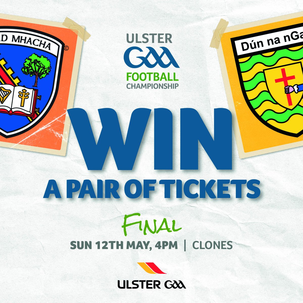 Ulster GAA (@ulstergaa) on Twitter photo 🎉 Ticket Giveaway! 🎉
Retweet this post & follow Ulster GAA for a chance to WIN 2⃣ TICKETS to the Ulster Final <a href="/Armagh_GAA/">Armagh_GAA</a>🟧⬜️ v <a href="/officialdonegal/">CLG Dhún na nGall</a>🟨🟩! 🎟️🎟️
Winner announced tomorrow!
#Ulster2024 🎉 Ticket Giveaway! 🎉
Retweet this post & follow Ulster GAA for a chance to WIN 2⃣ TICKETS to the Ulster Final <a href="/Armagh_GAA/">Armagh_GAA</a>🟧⬜️ v <a href="/officialdonegal/">CLG Dhún na nGall</a>🟨🟩! 🎟️🎟️
Winner announced tomorrow!
#Ulster2024