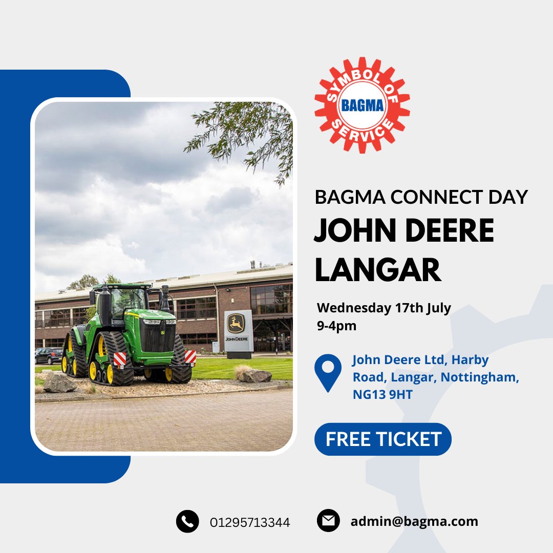 Have you registered your FREE ticket for our upcoming BAGMA Connect meeting? 🤔 Join us Wednesday 17th July at John Deere Langar for a day of networking opportunities and discussions on current industry issues. shorturl.at/fuMT4