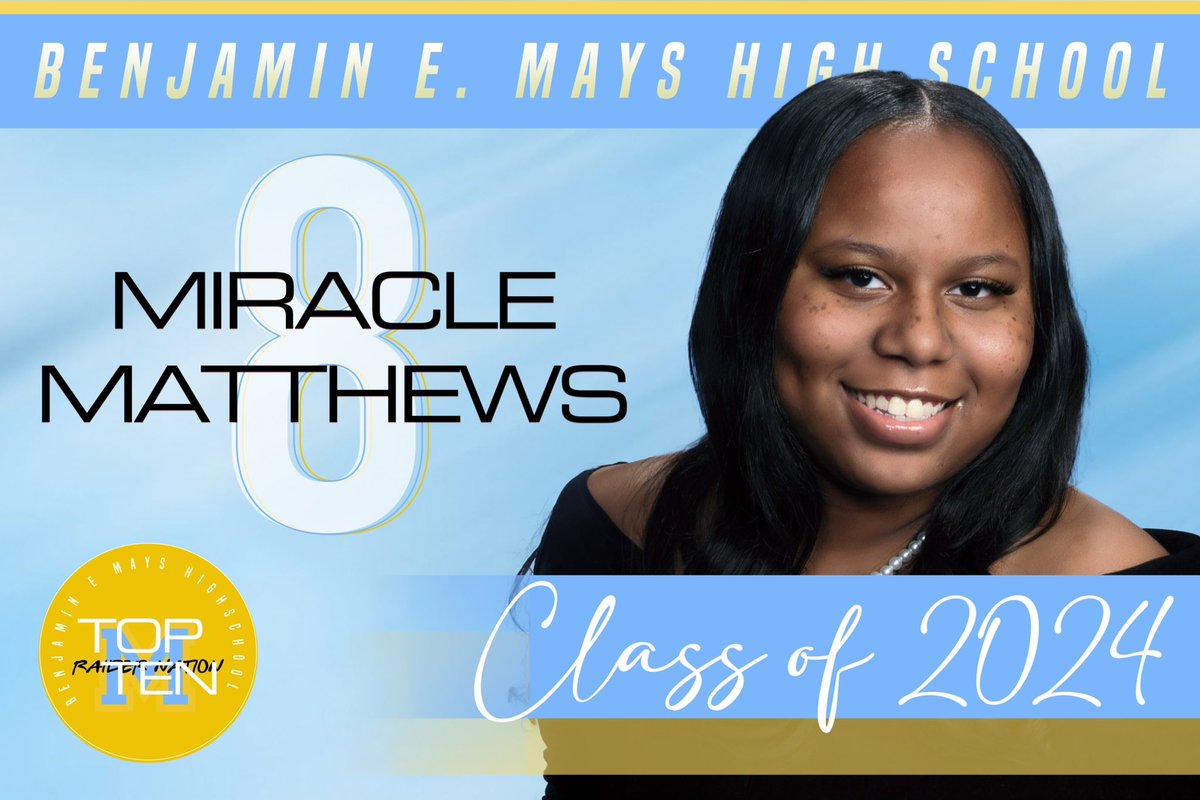 Miracle Matthews, our aMAYSing number 8️⃣, is who we are celebrating this Thursday. Her academic performance is worth applauding. 💛🩵👩🏽‍🎓 @BEMaysPRIDE @apsupdate @ShellyGoodrum @MsReedtheAP