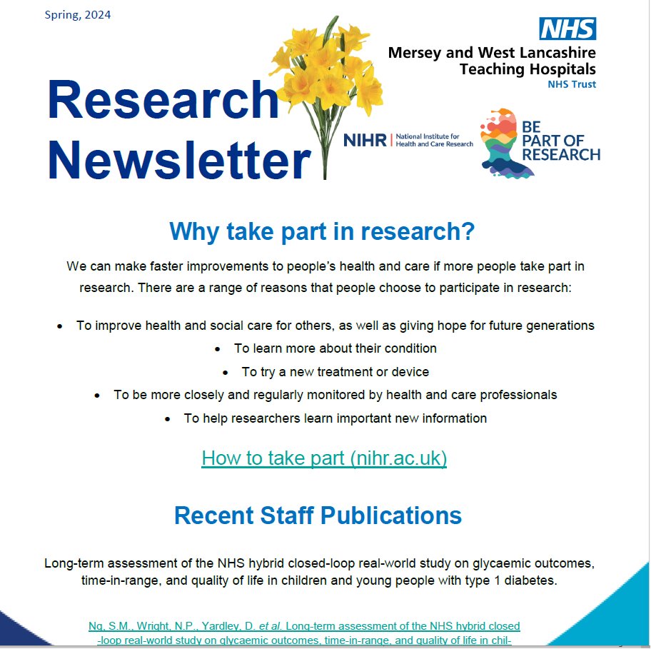 Our spring newsletter is out!! If you would like a copy or to join our mailing list you can contact us here or via our shared email addresses: soh-tr.researchsonhs@merseywestlancs.nhs.uk or research@sthk.nhs.uk