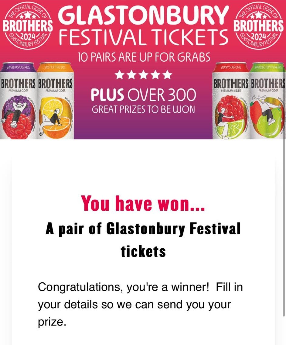 Was gutted when we didn't manage to get @glastonbury tickets this year... 🙃

All changed today, cheers @BrothersCider I'm absolutely buzzing!!🎉🔊

#Glastonbury #Glasto #BrothersCider