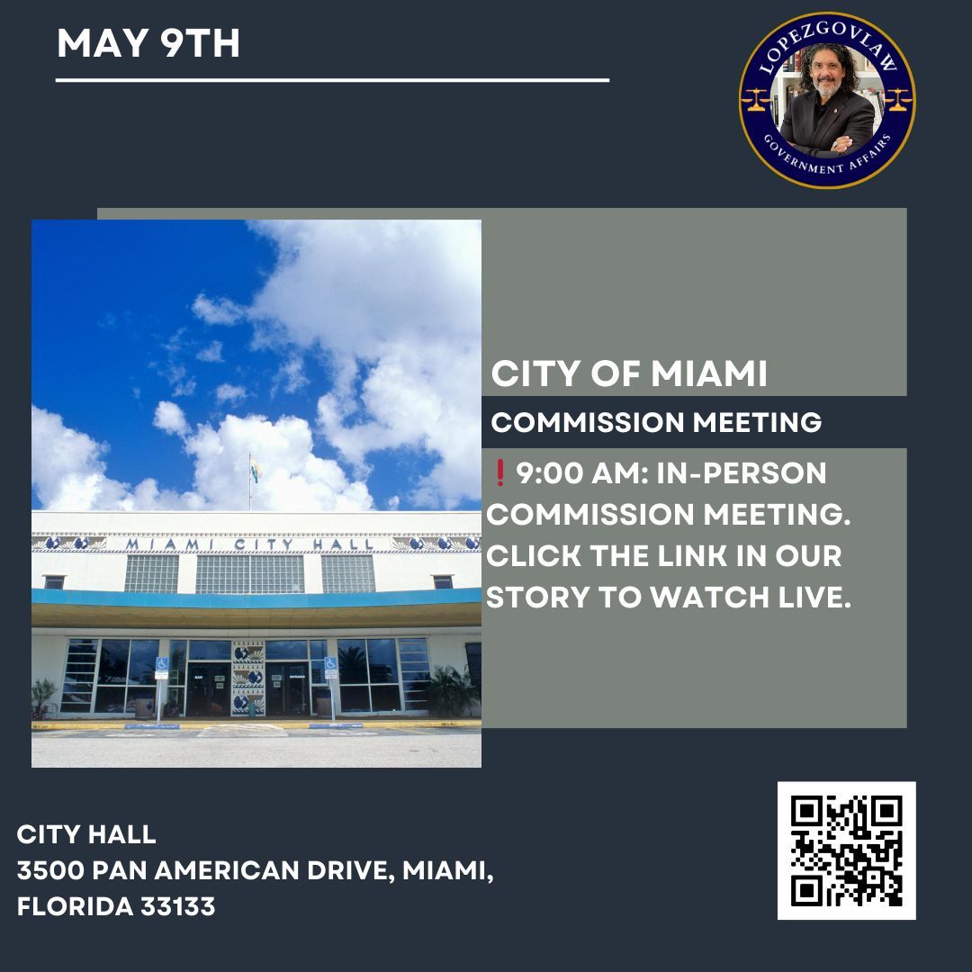 📢 Don't miss out! The City of Miami Commission Meeting starts today at 9:00 AM. Click the link in our story for a front-row seat to the live meeting. #CityofMiami