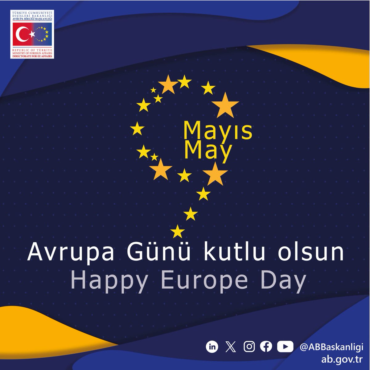#9Mayıs Avrupa Günü kutlu olsun! 🇹🇷🇪🇺 1999 Helsinki Zirvesi’nde aday ülke ilan edilen Türkiye, 🌍 Avrupa’nın ayrılmaz bir parçasıdır ve AB üyesi olma yolundaki çalışmalarını kararlılıkla sürdürmektedir. #AvrupaGünü2024 #ABİS 🇹🇷🤝🇪🇺 @TC_Disisleri