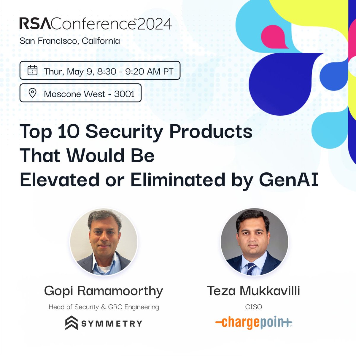 Day 4 of @RSAConference  gets started with Symmetry's Gopi Ramamoorthy and @Tezamukk from ChargePoint in Moscone West. Wondering which security products will get better  because of GenAI? Make sure you don't miss it!

#GenAI #RSAC