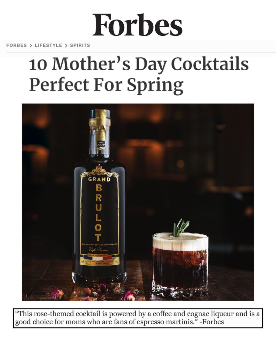 Mom's cocktail could use a kick! Take it from @Forbes - the 'Spring Rose' with Grand Brulot is the perfect choice. 'This rose-themed cocktail is powered by a coffee and cognac liqueur and is a good choice for moms who are fans of espresso martinis.'  
#AtTagYoureIt #GrandBrulot
