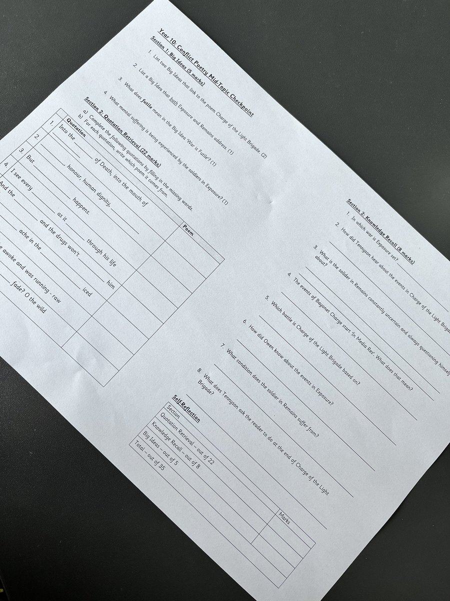 Mid-Topic Checkpoints for our Year 10s ⭐️ trying to find effective, easy ways to assess where students are at and how well they’ve picked up our essential knowledge, with a focus on Knowledge, Big Ideas and Key Quotations 🙌🏼