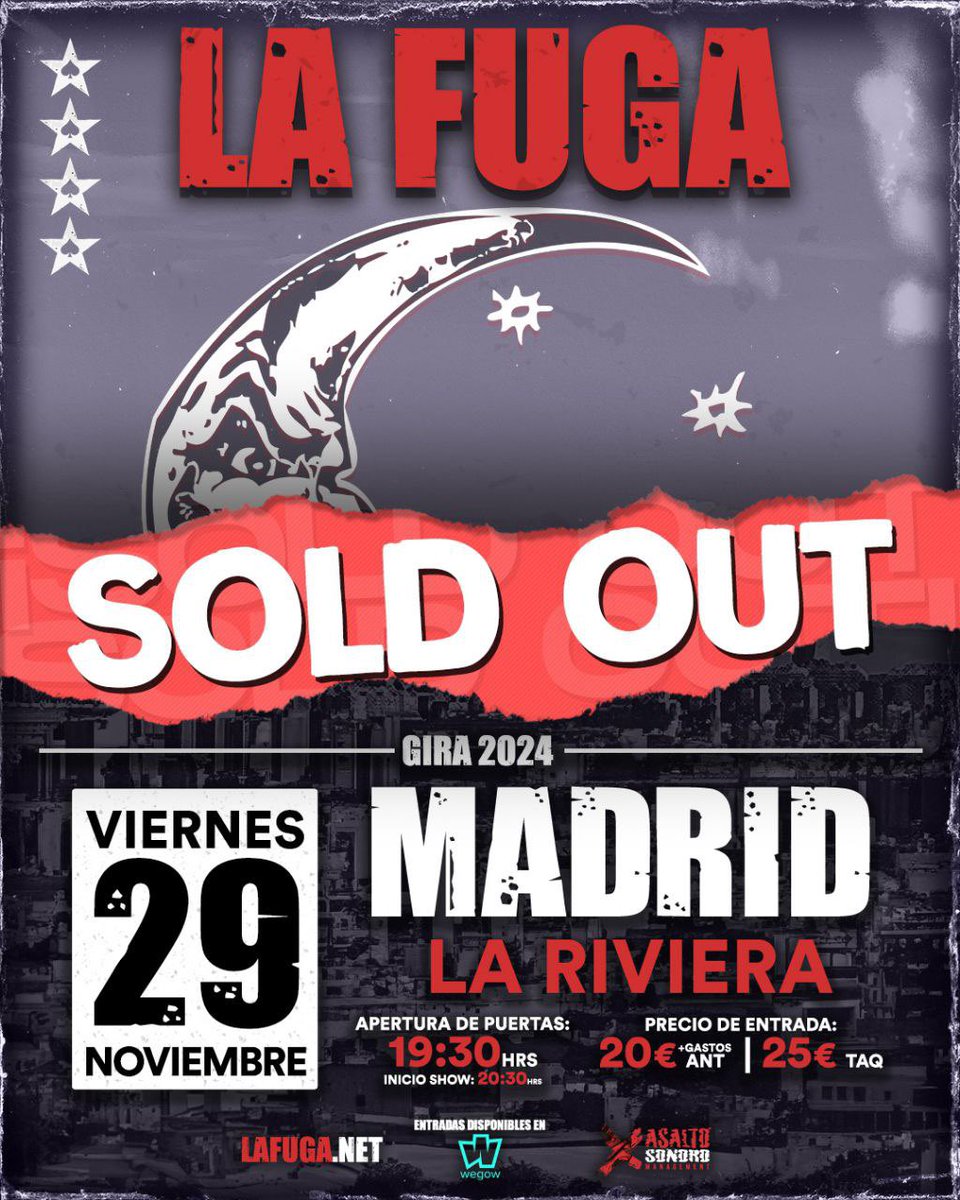 La Fuga cuelga el cartel de entradas agotadas SIETE MESES antes de su concierto final de gira el La Riviera, el próximo 29 de noviembre.