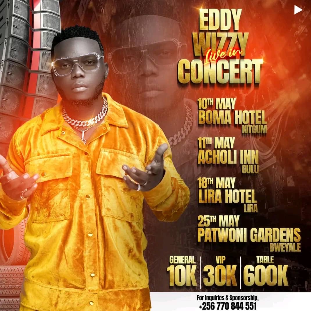 Music is more than just entertainment; it's about talent. We're proud of all the hits you've produced. To all friends and followers within reach, let's come together to support Eddy Wizzy's Concert this Friday at Bomah Hotel, Kitgum. I have secured 200 tickets already.