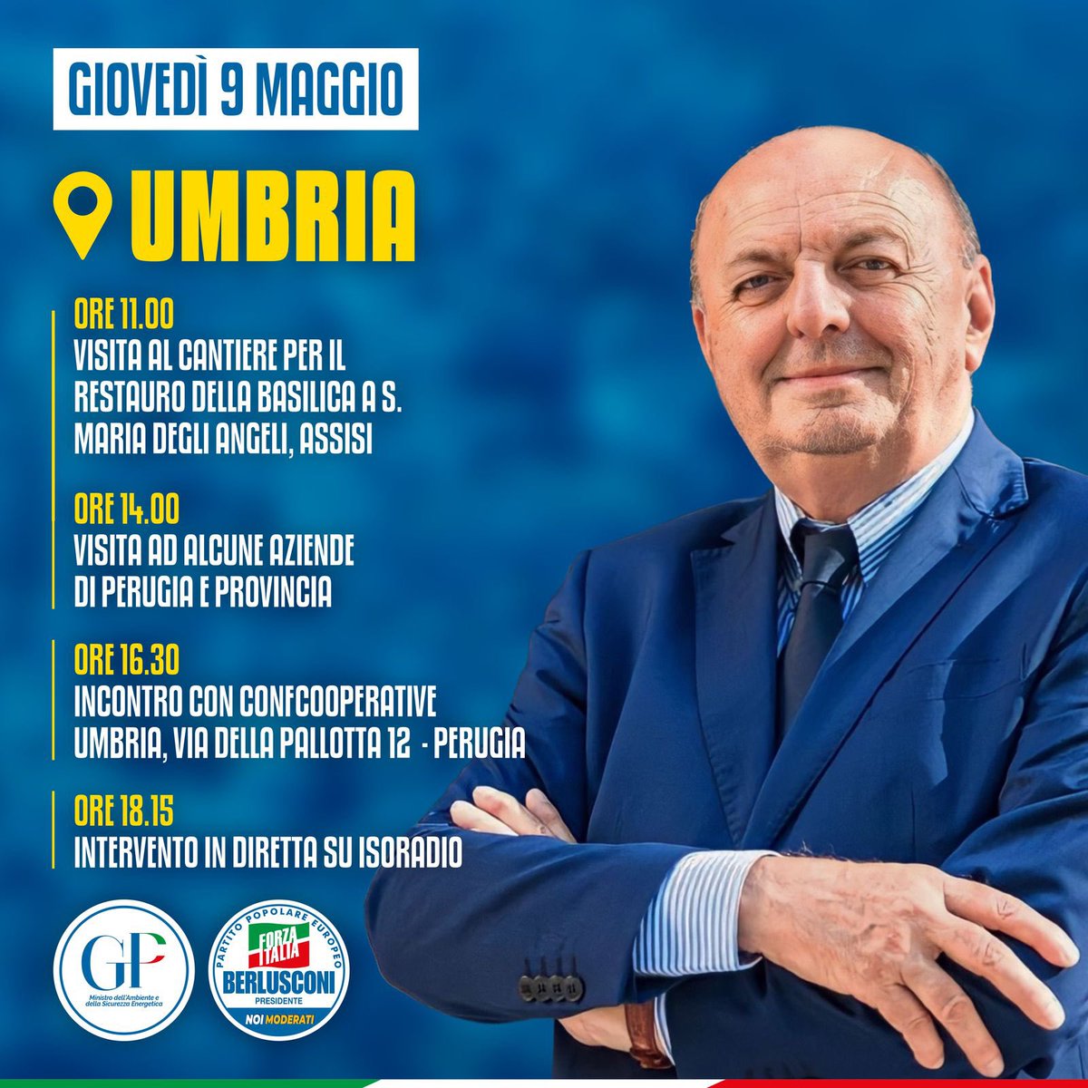 Buongiorno amici, oggi sarò in #Umbria, ecco i miei appuntamenti. @forza_italia Seguitemi qui: whatsapp.com/channel/0029Va…