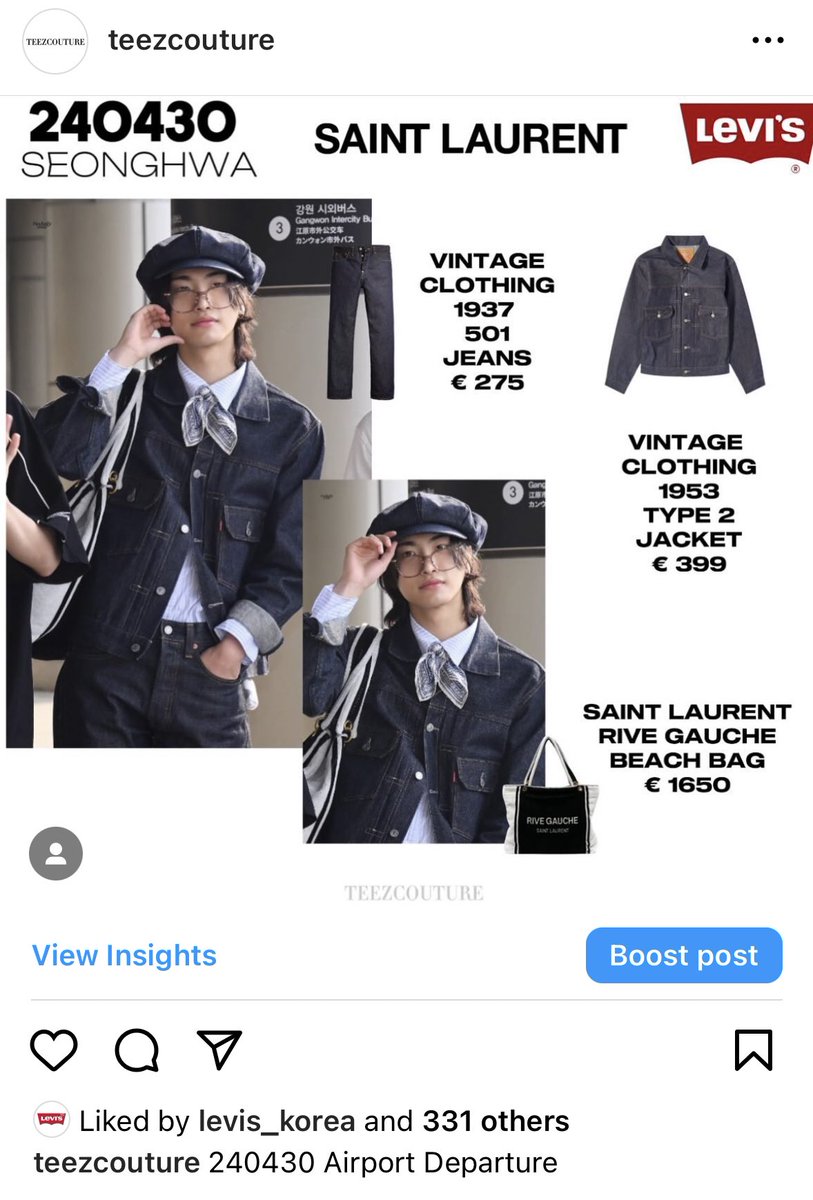Levis Korea has liked my post of #SEONGHWA wearing pieces from their brand #성화 #ATEEZ #에이티즈