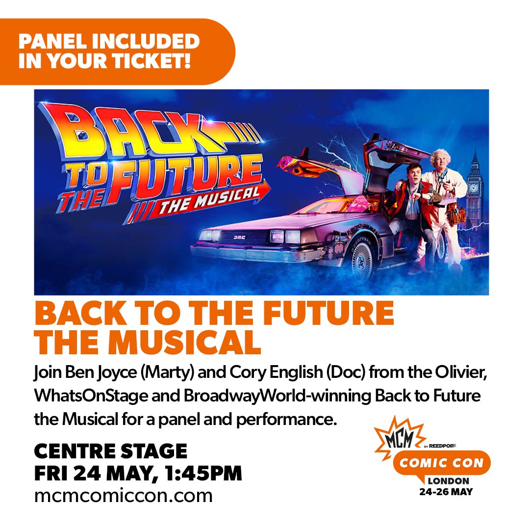 Join Ben Joyce (Marty McFly) and Cory English (Doc Brown) from the Olivier, WhatsOnStage and BroadwayWorld-winning Back to Future the Musical for a behind the scenes panel and performance. 🏎️ Get tickets: shorturl.at/dgtz3 @BTTFmusical @cocoanglais @benMJoyce