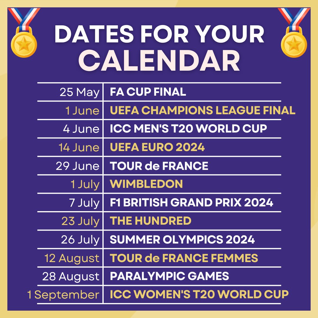 🏅Are you ready for a sporty summer? ⚽️🏐🏀🎾

Check out our sports gift collection: bit.ly/3Q8rTWE

#CalendarClubUK #Sports #Football #Cricket #TourdeFrance #F1 #SummerOlympics