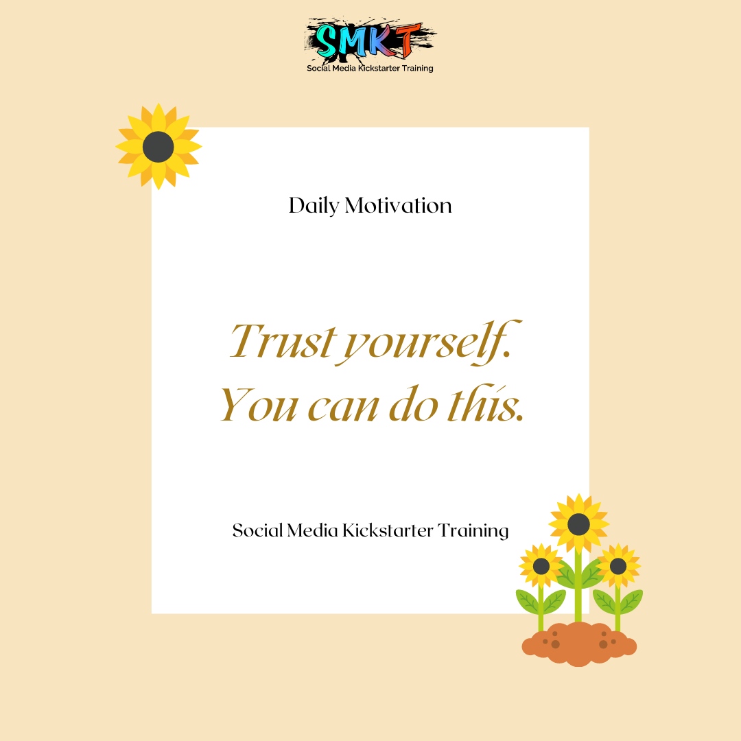 Here's today's motivational quote for you! 

One of my personal favourites: If you don't trust yourself, how do you expect anyone else to? You CAN do this! Keep going!

What's your favourite way to motivate yourself?

#Motivation #SocialMedia #TrustYourself #YouCanDoThis #Soci...