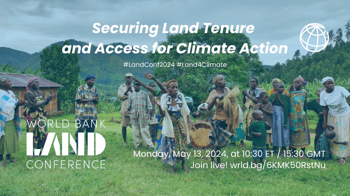 We need to strengthen land governance to meet climate and development goals and create a more #LivablePlanet. 🗺 
Join the @WorldBank Land Conference 2024 main event live on May 13 to learn more!  
Details: wrld.bg/6KMK50RstNu 
#LandConf2024 #Land4Climate