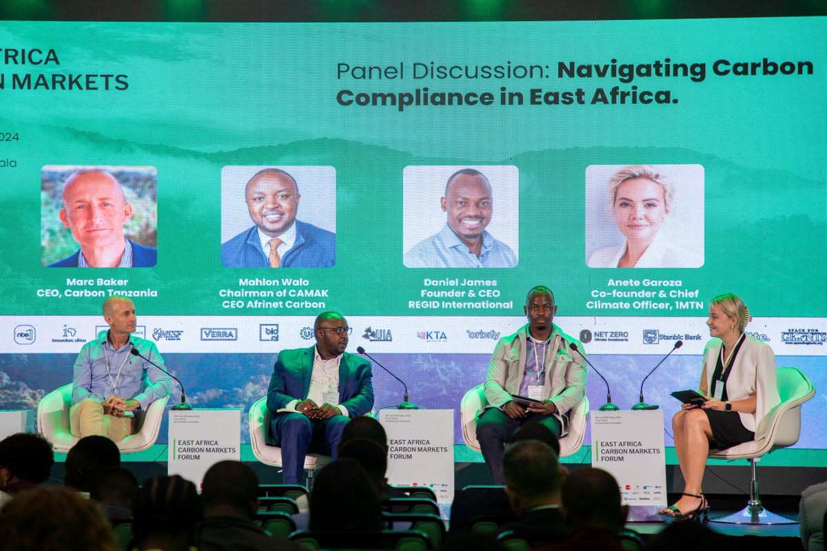 Panel Discussion: Navigating Carbon Compliance in East Africa. Moderator: @AneteGaroza, Co-founder & Chief Climate Officer, @1mtn3 Panelists: Marc Baker, CEO, Carbon Tanzania Mahlon Walo, CEO Afrinet Carbon Daniel James, Founder & CEO, REGID International #EACMF2024…