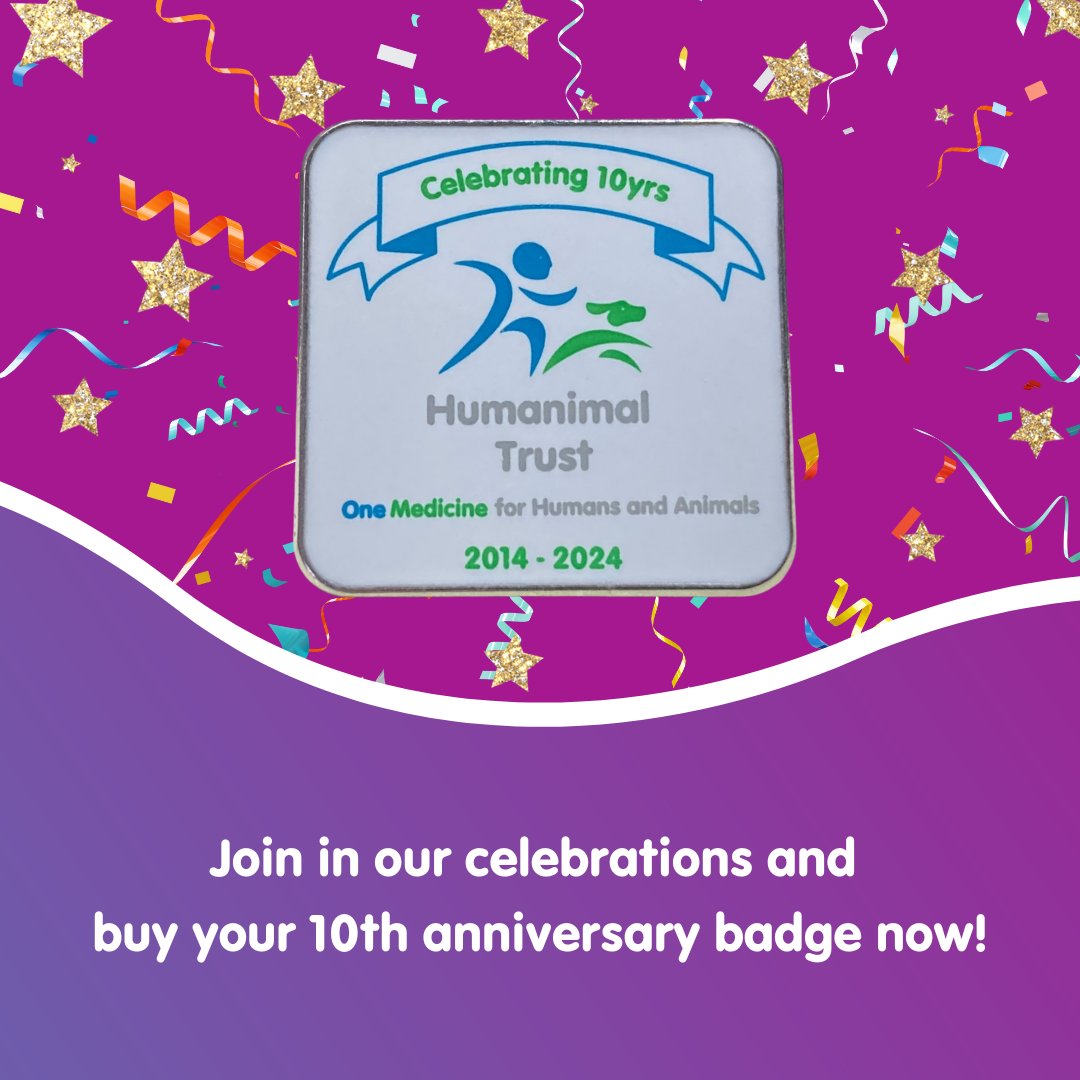 Why not join in the 10th anniversary celebrations and show your support for Humanimal Trust by wearing our official limited edition 10th anniversary pin badge! They are available to buy at bit.ly/HumanimalTrust… along with other goodies! #OneMedicine #AllPatientsMatter