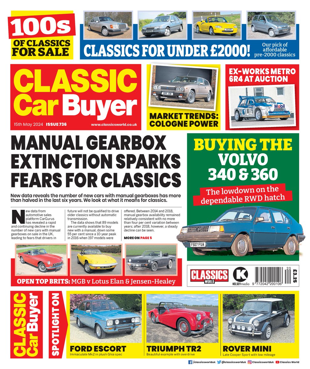 NEW CLASSIC CAR BUYER! This week, pre-2000 classics under £2000, the MGB vs the Elan &amp; Jensen Healey, we chart Cologne V6 values, give Volvo 340 buying advice and revisit the Mercedes A-Class! Plus news, auctions &amp; nostalgia! Buy in shops, or here: shop.kelsey.co.uk/single-issues/…