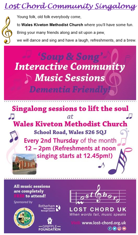 #thursdayvibes - brighten your day and lift your spirits at Wales Kiveton Methodist Church 12noon

Join the funtasmusicagorical Luke @CarverGoss & @lchord for songs, dance, chat and good cheer in abundance. Not forgetting a warming bowl of soup🥣🥪 all ages welcome.