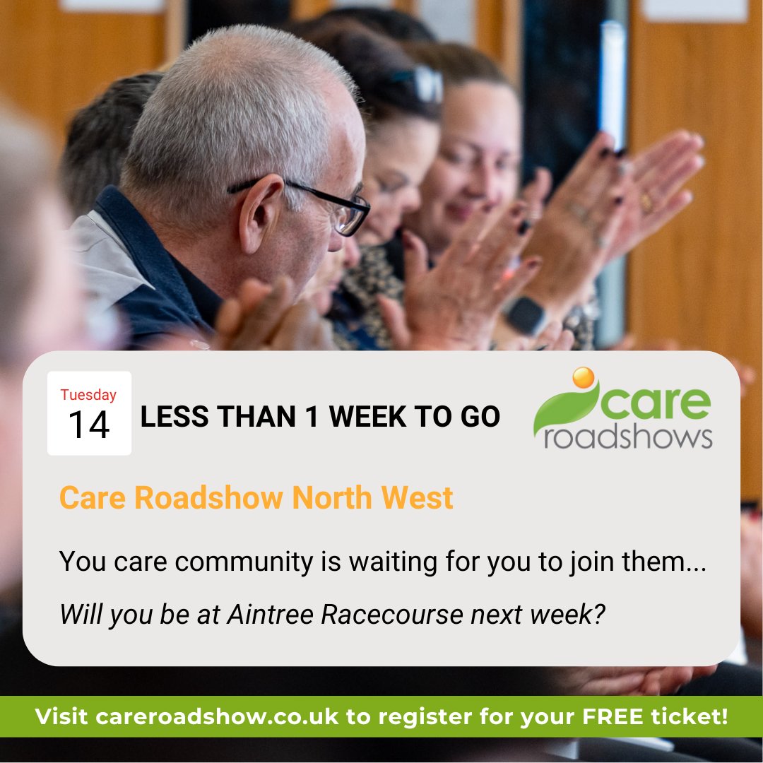 There's less than 1 week until your care community heads to Liverpool for #careroadshow North West. Will you be joining them?

Secure your free ticket while you still have time > careroadshows-2024.reg.buzz/tche
#caresector #healthcare