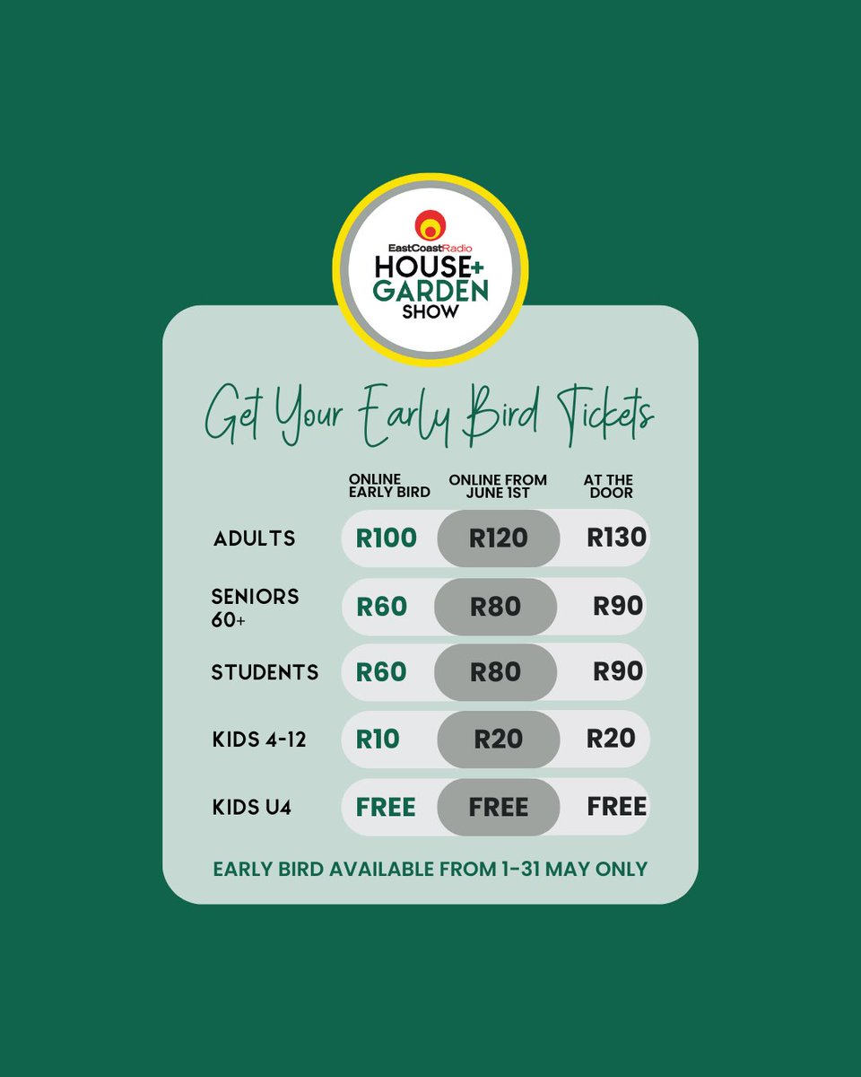 👋 Hello Durban! ⏰ Early bird tickets are now available until the 31st of May! Only a limited number of tickets will be allocated for early birds, so make sure you add to cart, ASAP! 🐦🐛🌞 bit.ly/ECRHG24