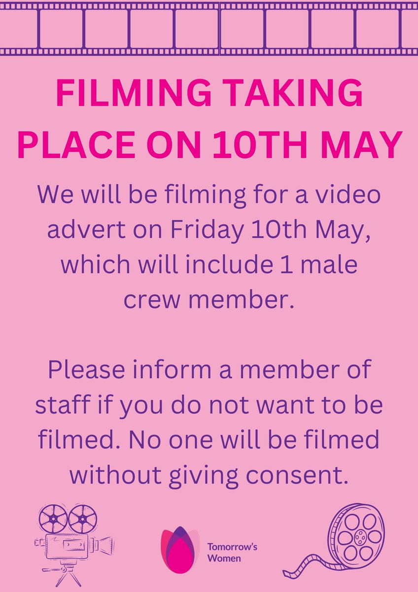 Just a reminder we will be filming for a video advert tomorrow at #tomorrowswomenwirral which will help raise the awareness of our centre.
If you wish to be involved, do not hesitate to get in contact.
Please note, no one will be filmed without their consent ❤