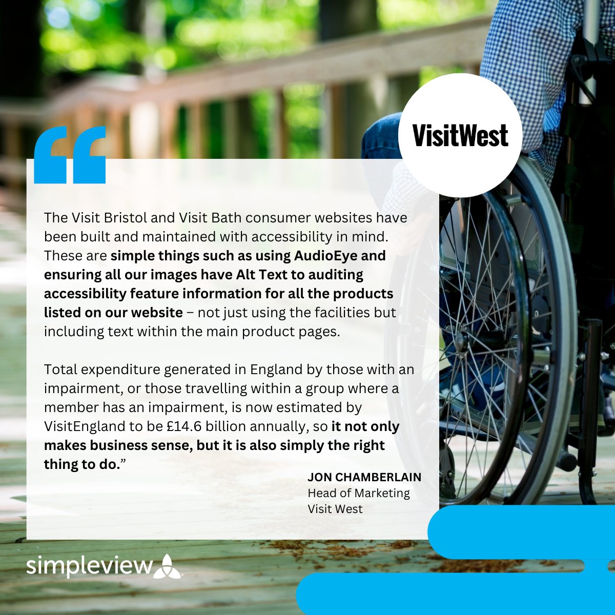 @VisitEngland estimates that the total expenditure of those travelling with a disability is now £14.6billion annually. 

@VisitWestUK is making travel inclusive for all with its @audioeyeinc-supported websites for @VisitBristol and @VisitBath.

#accessibletravel #tourism #travel