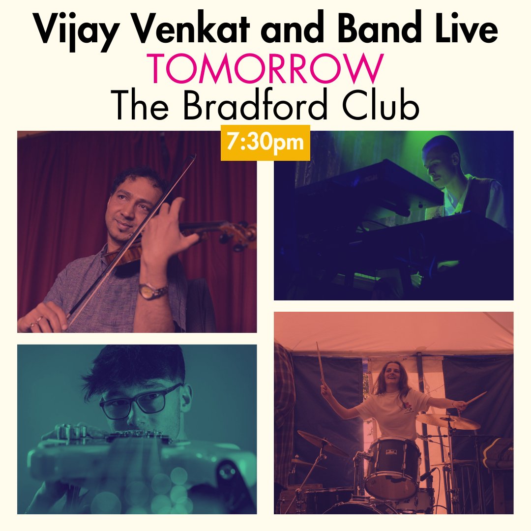 VIJAY VENKAT AND BAND LIVE: JAZZ FUSION - TOMORROW 7.30pm | The Bradford Club | Pay What You Decide Join us in the Bradford Club for an evening of music from Vijay Venkat and band. Get tickets in our bio! #KalaSangam #Bradford #WhatsOnInBradford #JazzWestYorkshire #Bradford2025