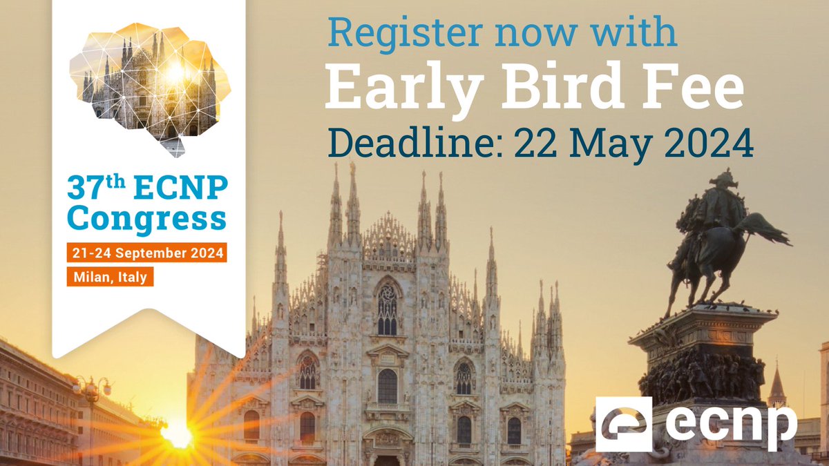 Two weeks left to benefit from the early bird registration fees.💸 Register now to save and join us in Milan, Italy ☀️. Be a part of Europe’s premier scientific meeting for disease-oriented #BrainResearch. See more: ecnp.eu/registration20…. #neuroscience #psychiatry #neurology