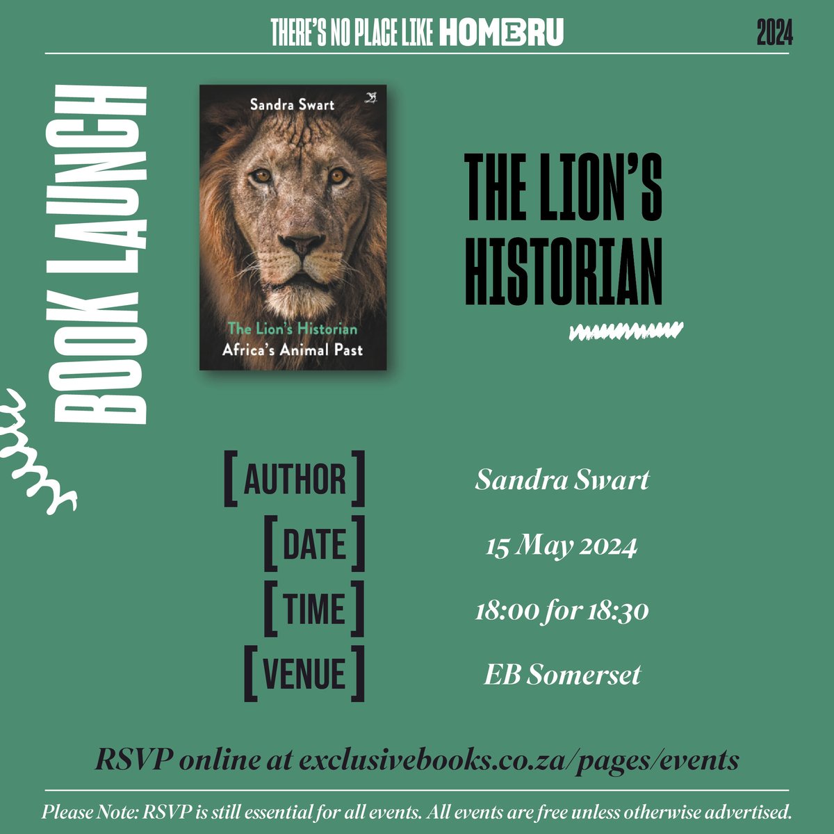 📍🗓️ Join us at EB @Somerset_Mall for a book launch for The Lion’s Historian by Sandra Swart. @JacanaMedia @WildPasts_ 📩 RSVP ONLINE: exclusivebooks.co.za/pages/events?e…